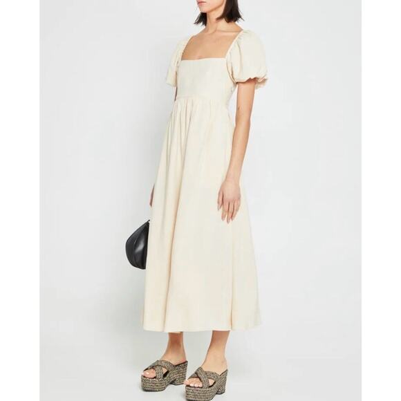 NWT o.p.t Cream Puff Sleeve Smocked Waist Zeoli Midi Dress - Picture 1 of 13